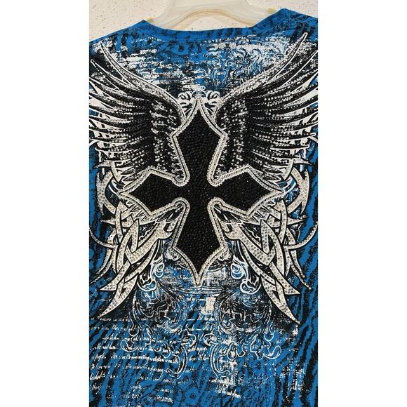 Rock & Roll Cowgirl BlackCross Blue Shirt Beads Graphic Wester 1X - Picture 7 of 12